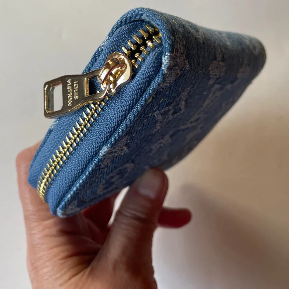 Blue Monogram Denim Remix Wallet Gold Hardware, card slots. Ref#lv20ppf